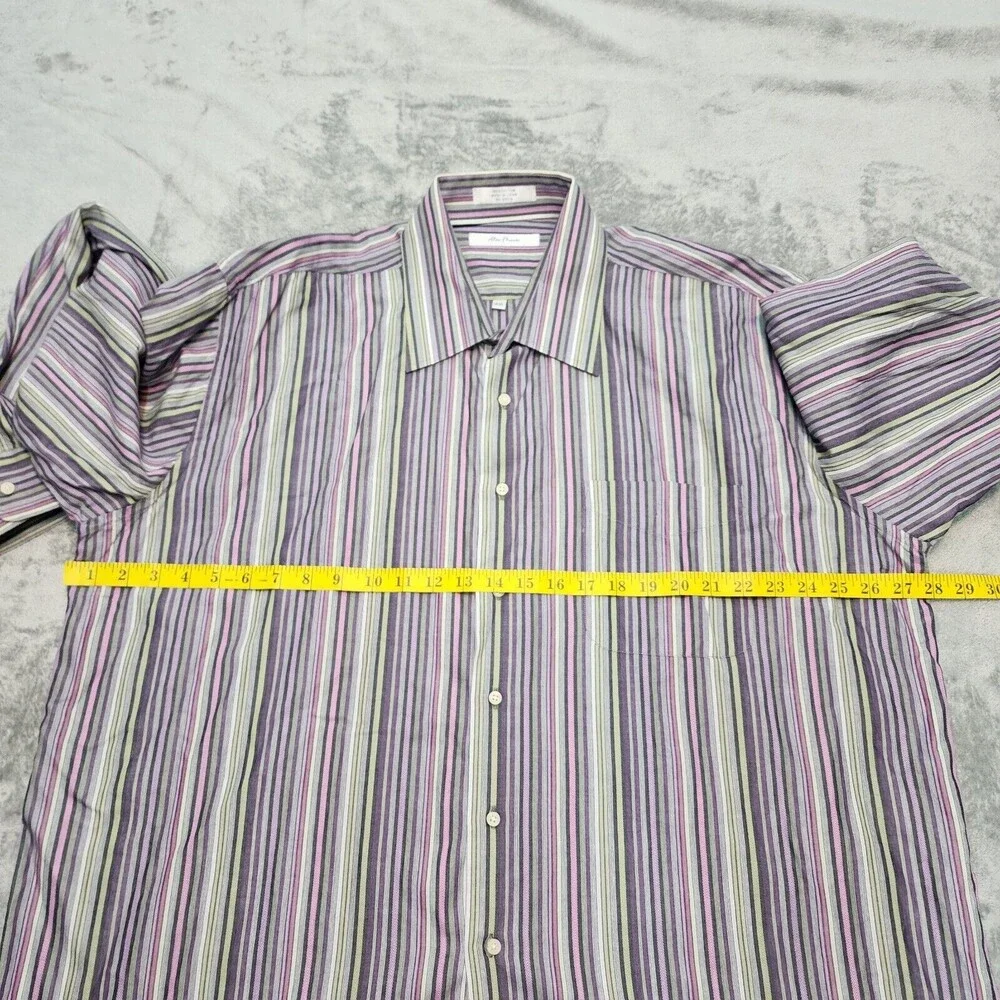 Alan Flusser Men's Dress Shirt Multicolor Striped Long Sleeve Purple Size 2XL